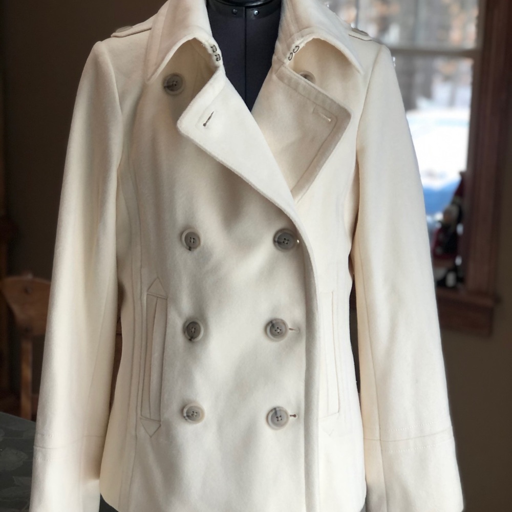 White J.Crew double breasted wool pea coat, size M